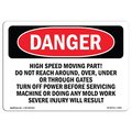 Signmission OSHA Danger Sign, High Speed Moving Part, 5in X 3.5in Decal, 10PK, 3.5" W, 5" L, Landscape, PK10 OS-DS-D-35-L-1665-10PK